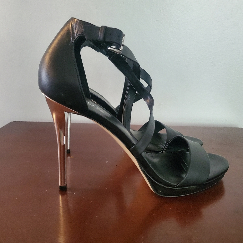 MICHAEL Michael Kors Stassi Leather Stiletto Black with Silver Heel
